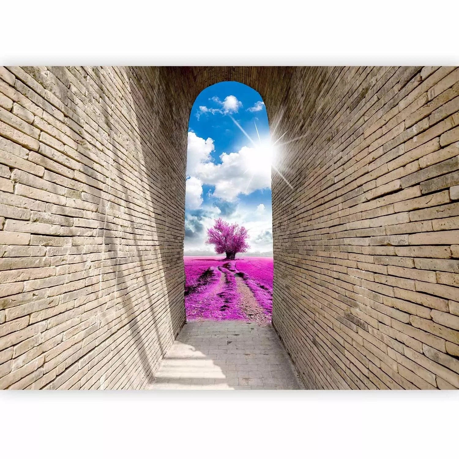 Fototapetes - lavandas lauks ar violetu koku un debesīm Tapetenshop.lv