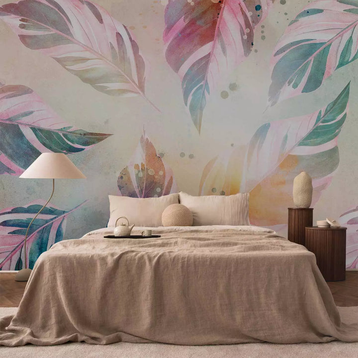 Fototapetes ar krāsainu lapu kompozīciju ar plankumainu efektu G-ART