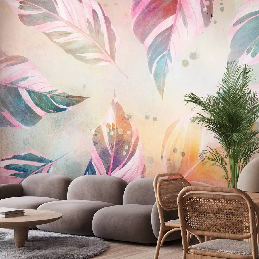 Fototapetes ar krāsainu lapu kompozīciju ar plankumainu efektu G-ART