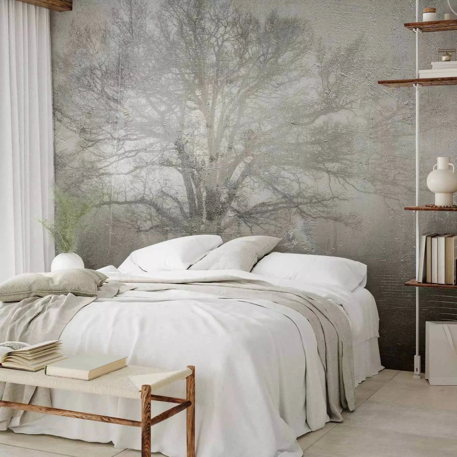 Fototapetes - Dabas gaisma - melnbalta ainava ar koku, pelēkā G-ART