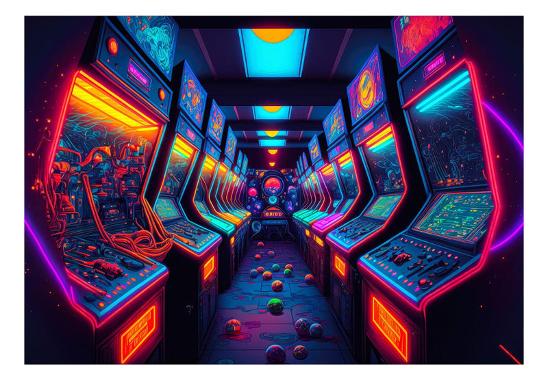 Fototapetes - Daudzkrāsaina spēļu istaba neona gaismā, 150676 G-ART