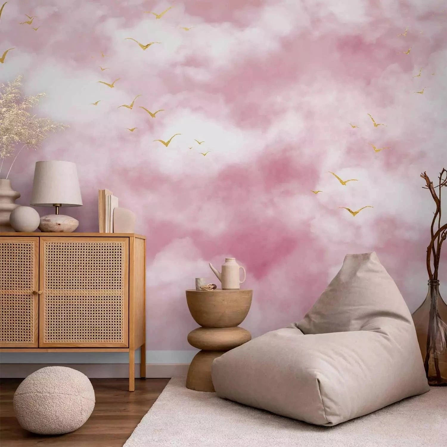 Fototapetes - Debesis virs meža rozā krāsā - bērnistabai un ne tikai G-ART