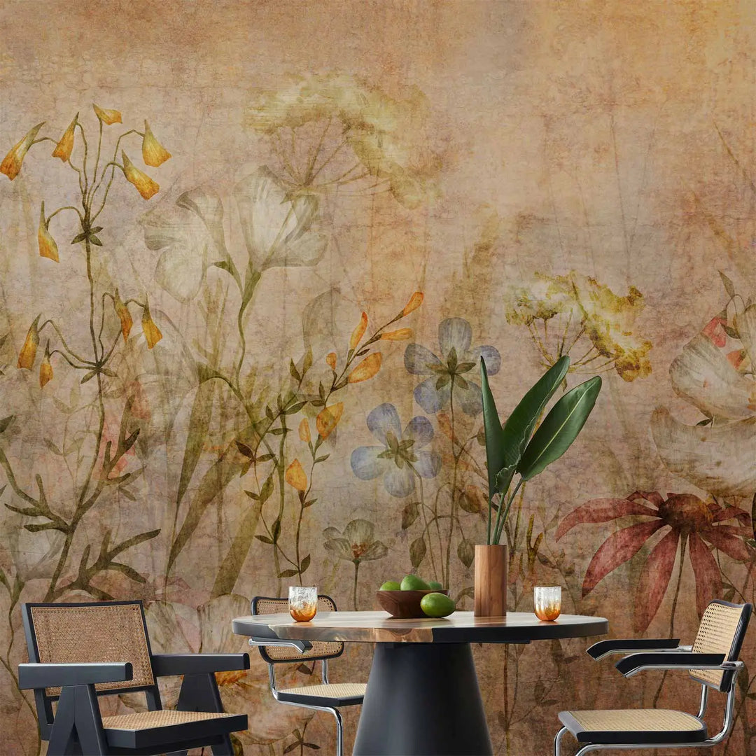 Fototapetes - Delikāti ziedi | krāšņa pļava ar savvaļas ziediem, brūnā G-ART