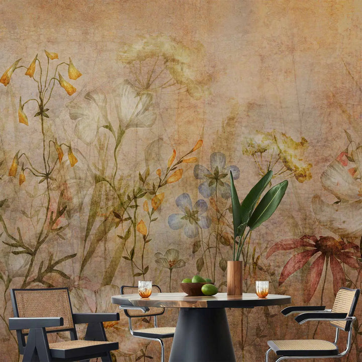 Fototapetes - Delikāti ziedi | krāšņa pļava ar savvaļas ziediem, brūnā G-ART