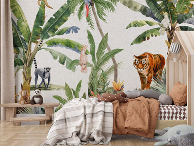 Fototapetes - Džungļi pieklusinātās krāsās ar dzīvniekiem, 149221 G-ART