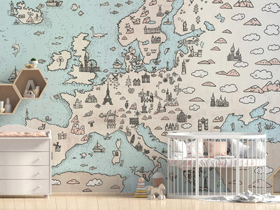 Фотообои - Карта Европы для детей - интересные места и туристические достопримечательности, 149217 G-ART