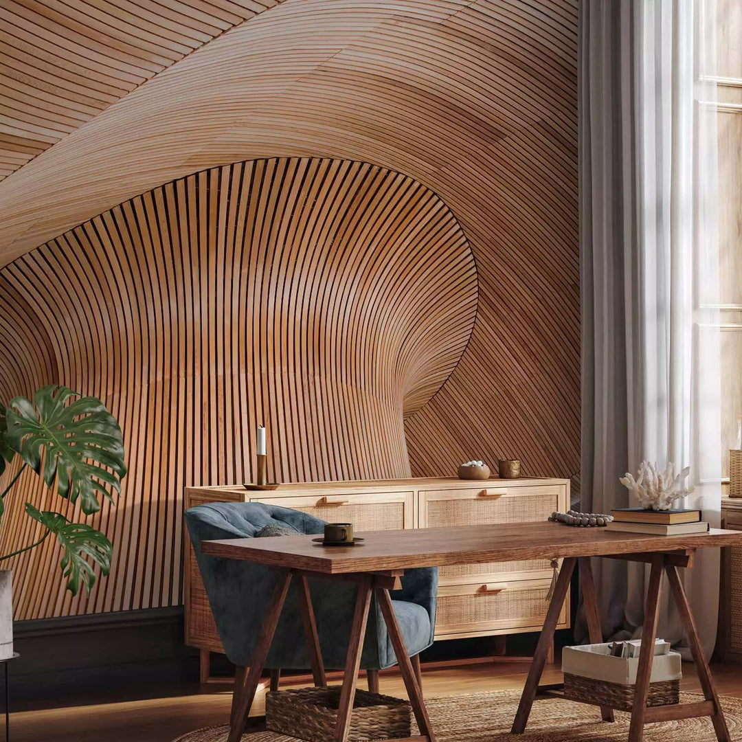 Fototapetes - Ēkas fragmenti no koka - Kārdifas līcī, Velsā, bēšā G-ART