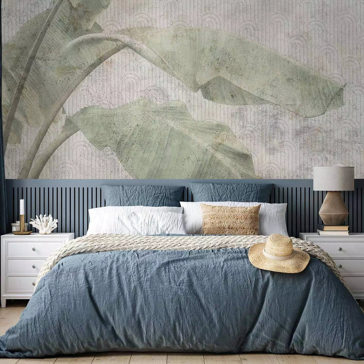 Fototapetes - Eksotiskas lapas pieklusinātos zaļos toņos - 151875 G-ART