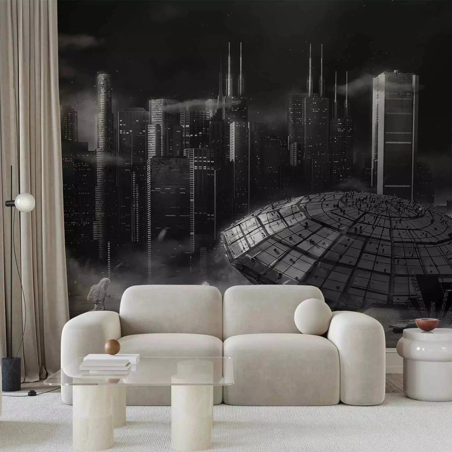 Fototapetes - Sci-Fi ainava ar debesskrāpjiem un kosmosa kuģi G-ART