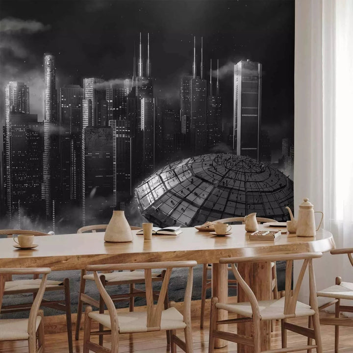 Fototapetes - Sci-Fi ainava ar debesskrāpjiem un kosmosa kuģi G-ART