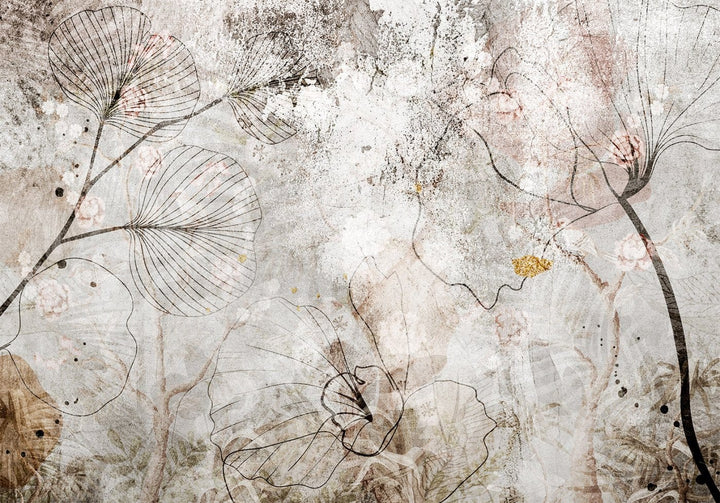 Fototapetes - dabīgi augi kā sienas freska, silti pelēkā G-ART