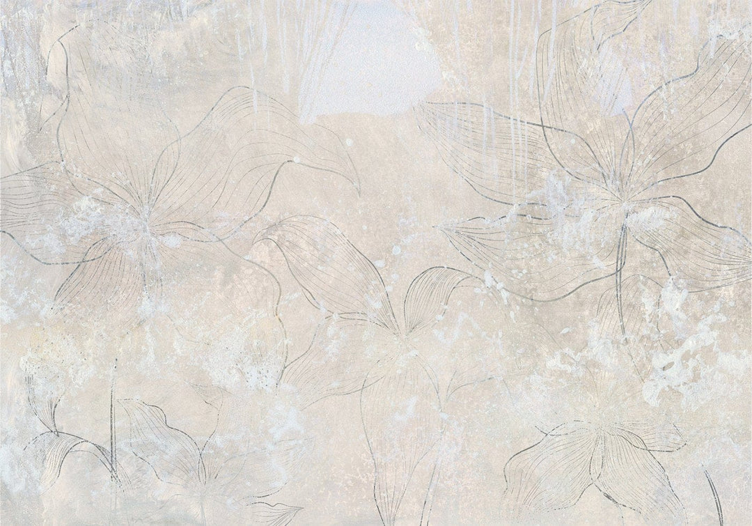 Fototapetes - abstrakts fons gaiši smilškrāsā tonī, stilizētas lapas G-ART