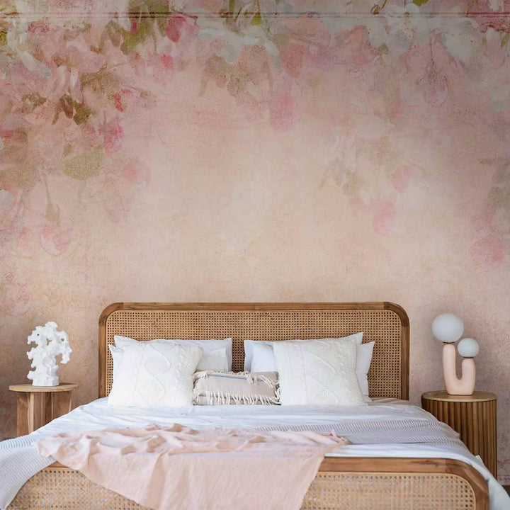 Vintāžas fototapetes rozā krāsā - Gleznoti ziedi - lateksa druka G-ART