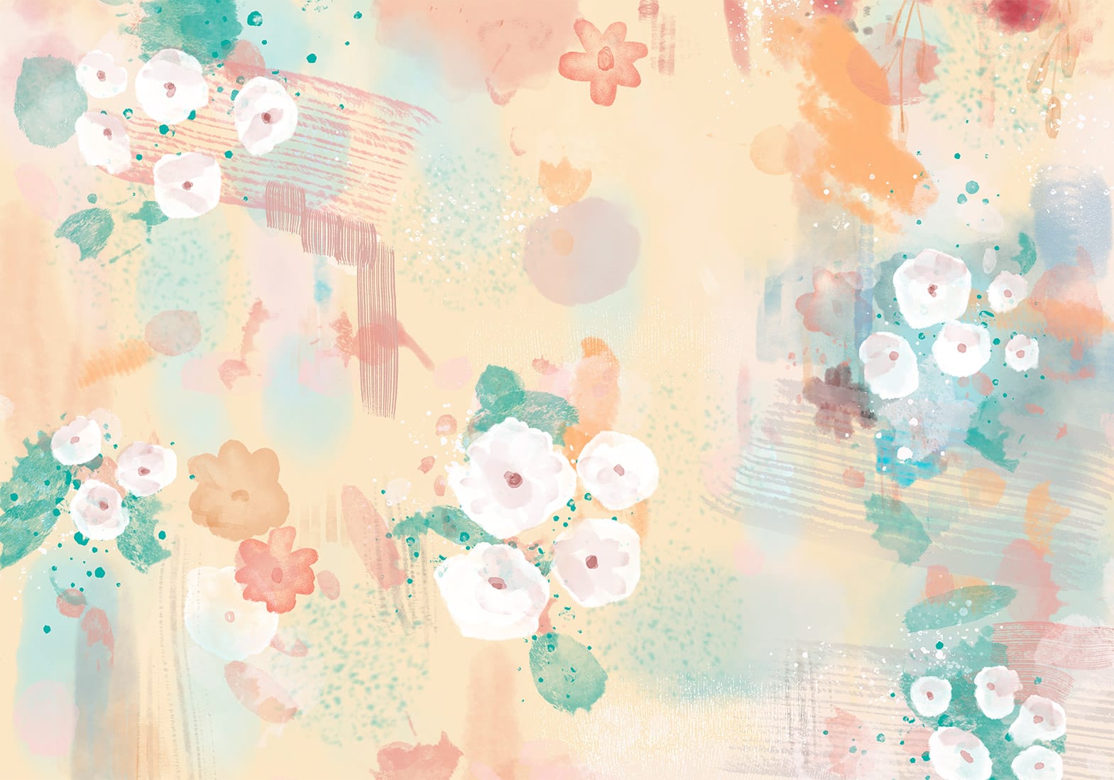 Valokuvatapetti – Unelmainen vesiväripuutarha – Pastellisävyjä seinille Tapetenshop.lv