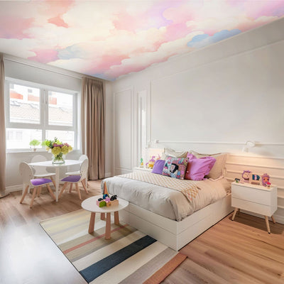 Wall Murals for the ceiling - Colorful clouds - rainbow composition in illustrative style, 159923 G-ART