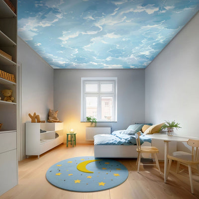 Wall Murals for the ceiling - Blue sky - bright clouds in illustrative fairy-tale style, 159916 G-ART