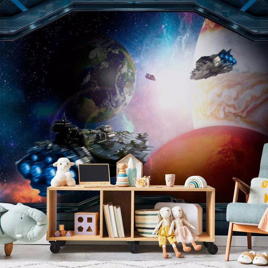 Fototapetes jauniešu istabai - Kosmosa motīvs ar skatu uz planētām G-ART