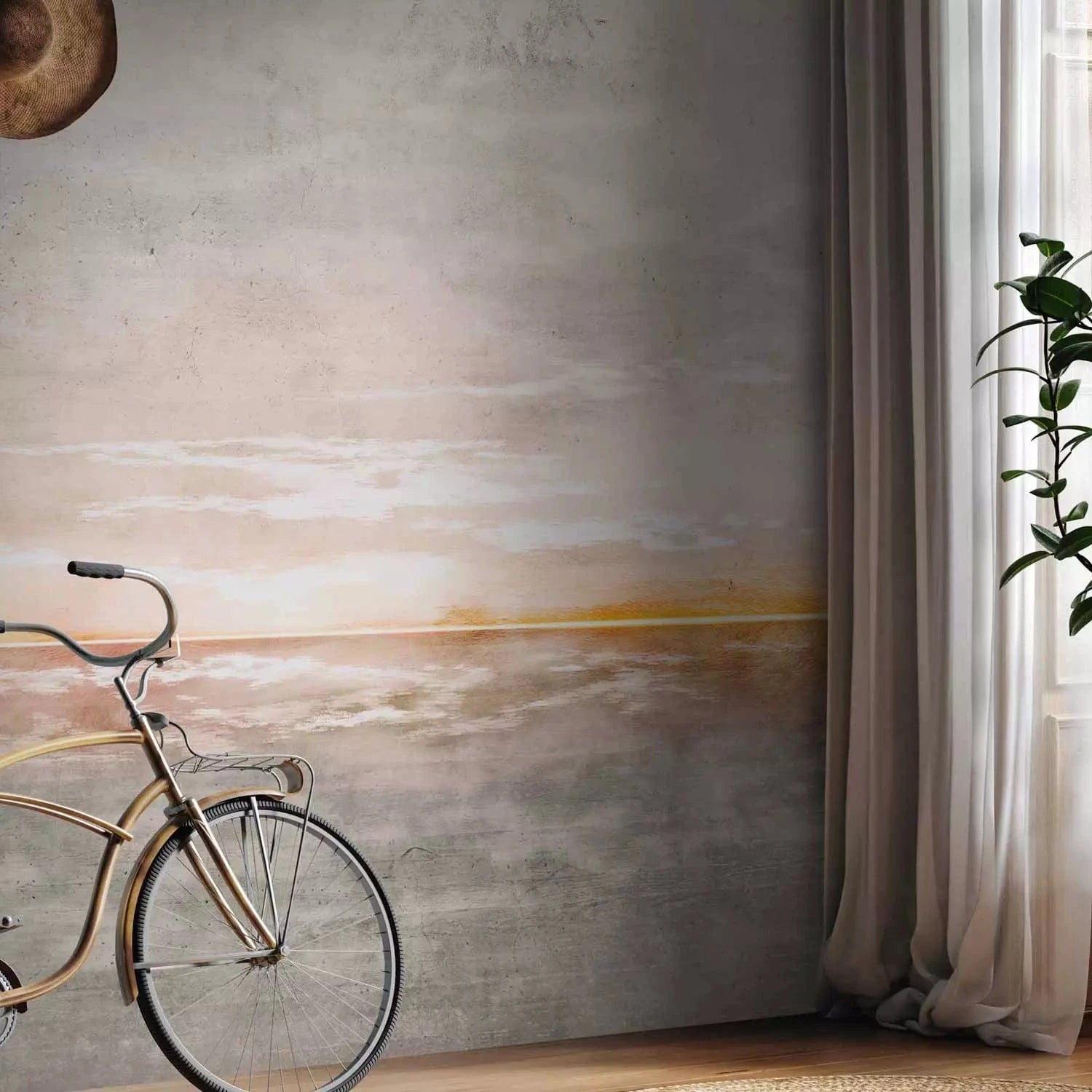 Fototapetes - Jūras ainava siltos saules staros - pelēkā/dzeltenā G-ART