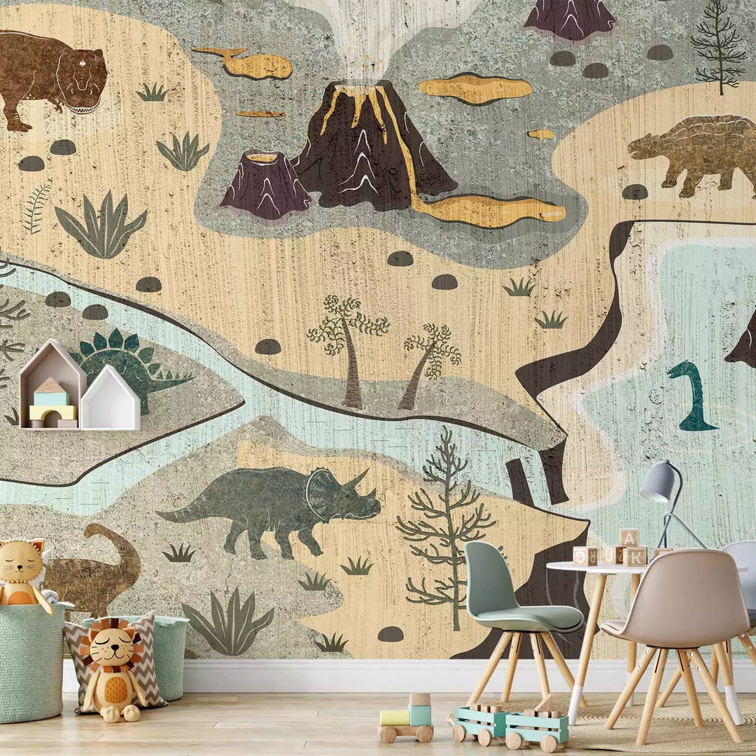 Fototapetes - Juras laikmeta pasaule - dinozauri uz kartes - 149205 G-ART