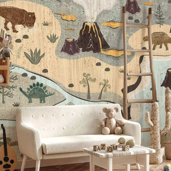 Fototapetes - Juras laikmeta pasaule - dinozauri uz kartes - 149205 G-ART