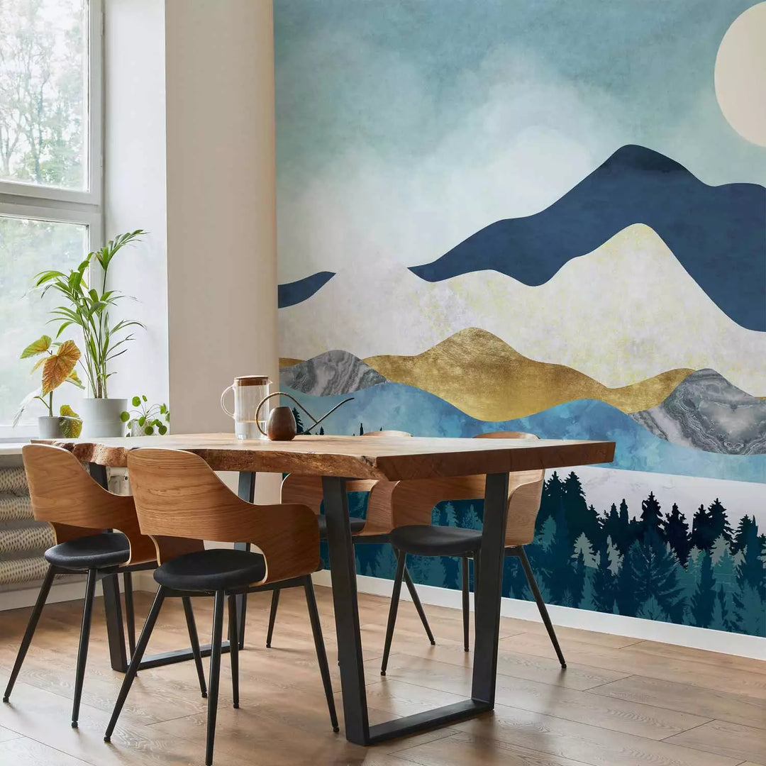 Fototapetes viesistabai  - Kalni ar zelta akcentu maigos pasteļtoņos G-ART