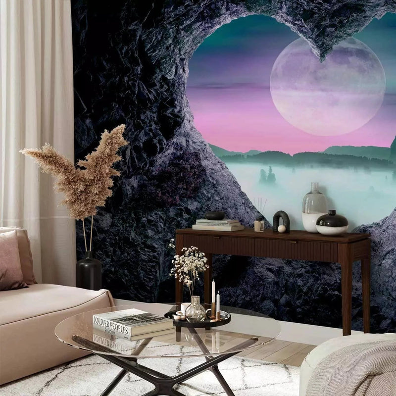 Wall Murals - Mountain landscape with full moon and heart motif G-ART