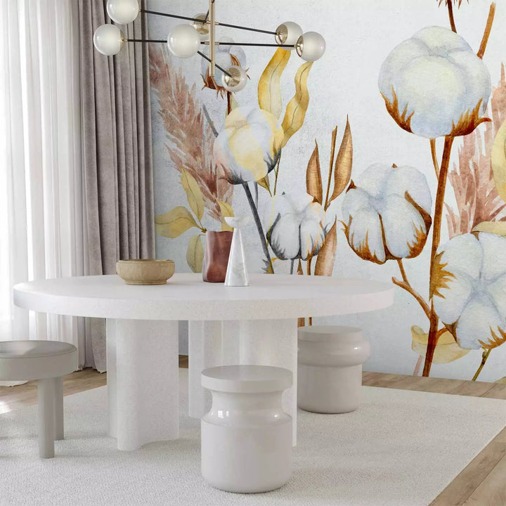 Fototapetes guļamistabai - Kokvilnas ziedi uz gaiša fona, 143843 G-ART