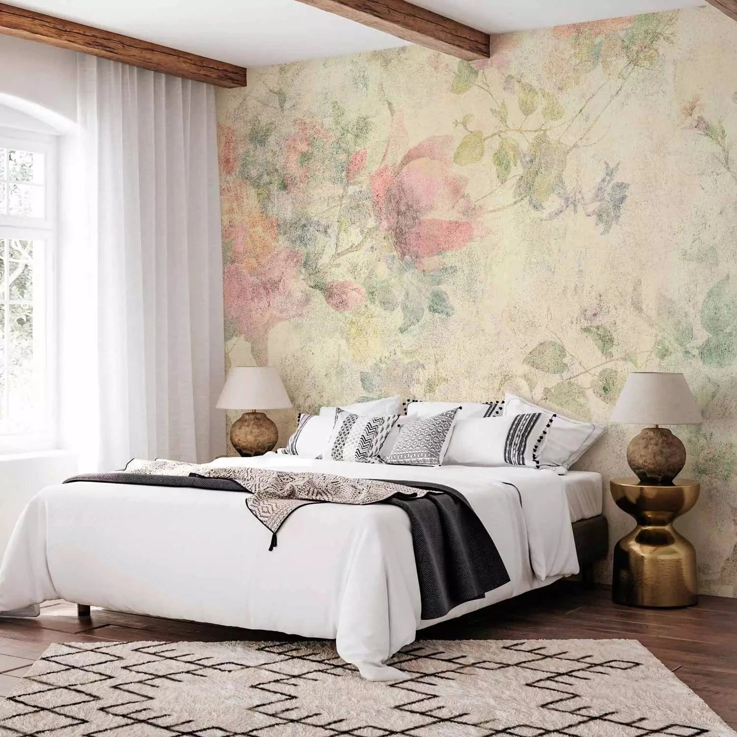 Fototapetes - Kompozīcija ar magnolijām un pļavas ziediem (vintage) G-ART