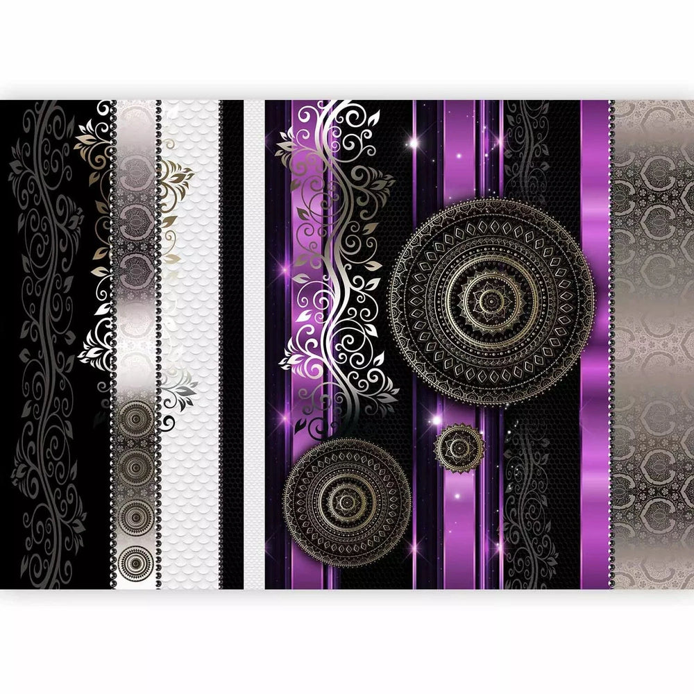 Fototapetes - kompozīcija ar ornamentiem violetā un melnā krāsā G-ART