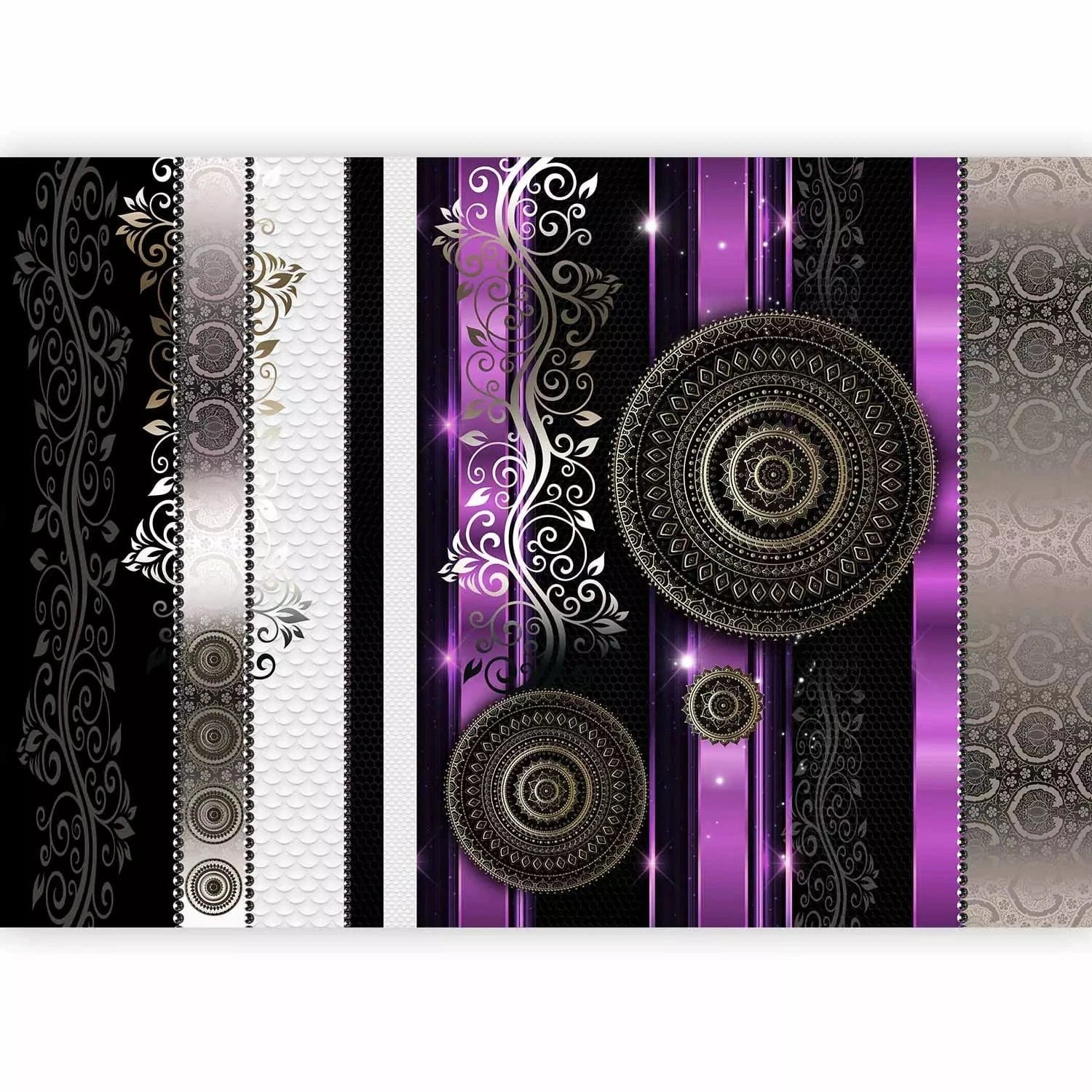 Fototapetes - kompozīcija ar ornamentiem violetā un melnā krāsā G-ART