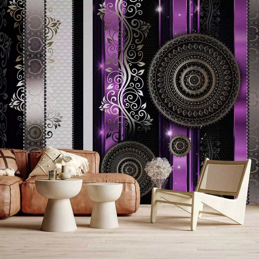 Fototapetes - kompozīcija ar ornamentiem violetā un melnā krāsā G-ART