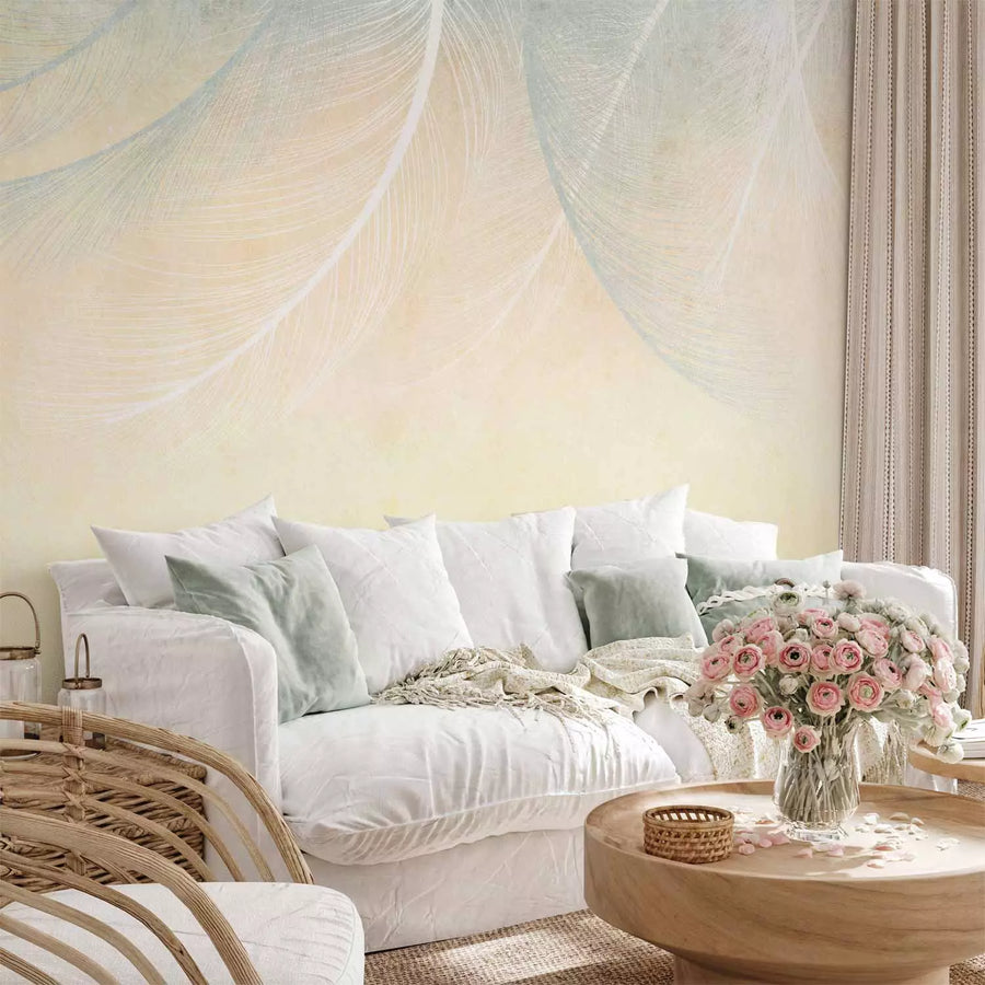 Fototapetes - kompozīciju spalvām uz dzeltena fona - 143787 G-ART