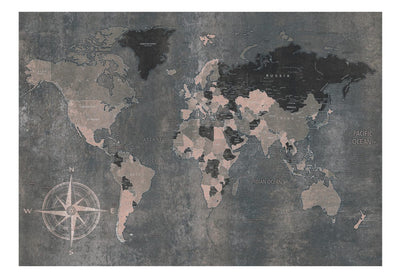 Fototapetai - Žemynų žemėlapis įvairiarūšiame fone su kompasu kampe, 91659 G-ART