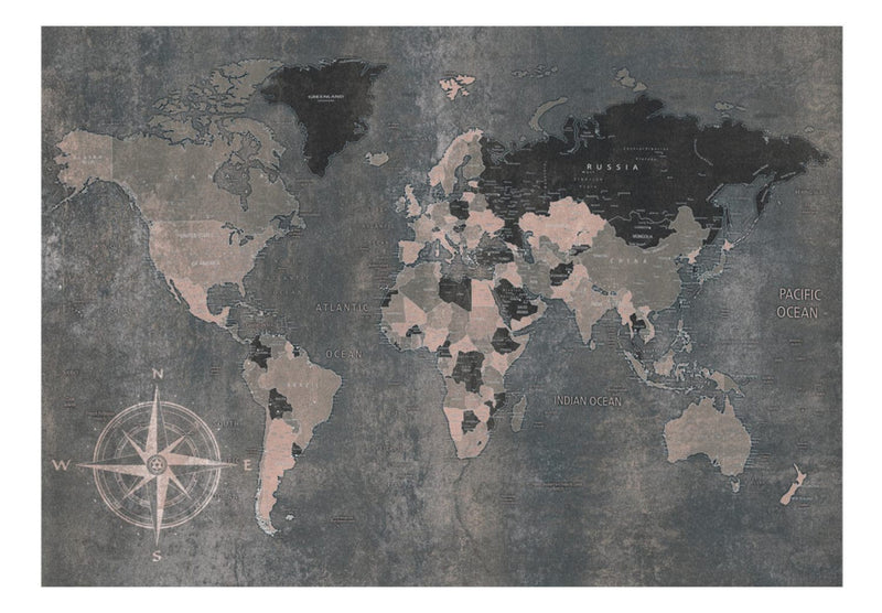 Фотообои - Карта континентов на неоднородном фоне с компасом в углу, 91659 G-ART