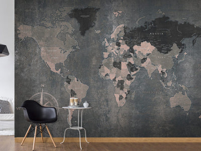 Wall Murals - Map of the continents on heterogeneous background with compass in corner, 91659 G-ART