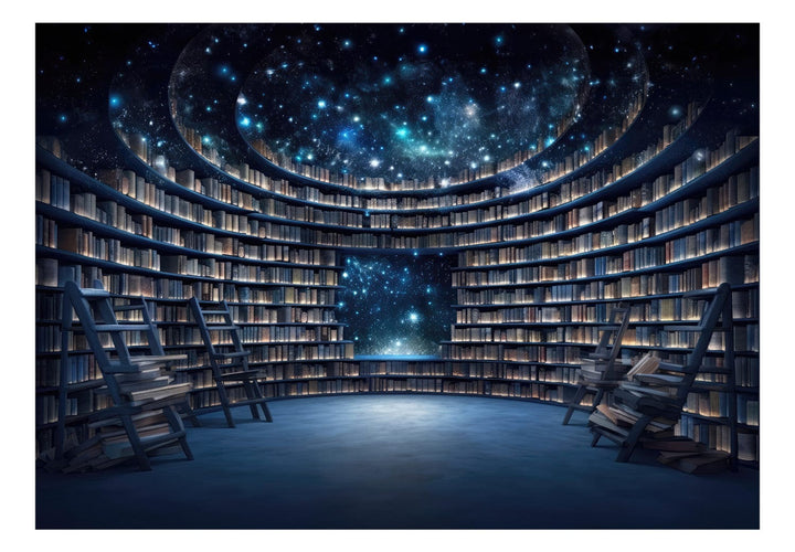 3D fototapetes ar grāmatām - Kosmiska bibliotēka zilā krāsā G-ART