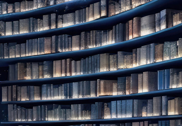 3D fototapetes ar grāmatām - Kosmiska bibliotēka zilā krāsā G-ART