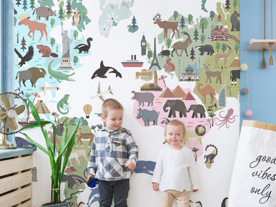 Wall Murals - Colorful map for children, continents and animals, 149287 G-ART