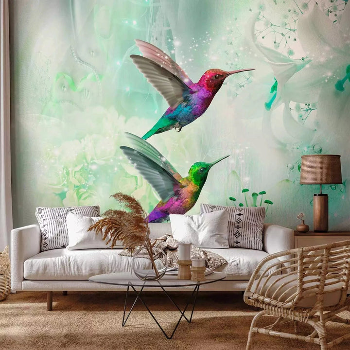 Fototapetes - Krāsaini kolibri uz zaļa fona - pasūtīt online G-ART