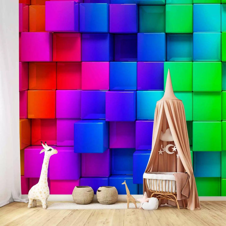 3D fototapetes ar daudzkrāsainiem kubiem G-ART