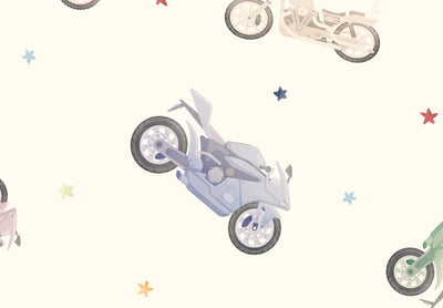 Valokuvatapetti - Värilliset moottoripyörät ja tähdet vaalealla taustalla, 149202 G-ART