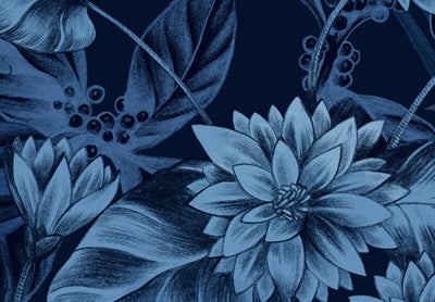 Fototapetes - Lapas un ziedi tumši zilos toņos, 151524 G-ART