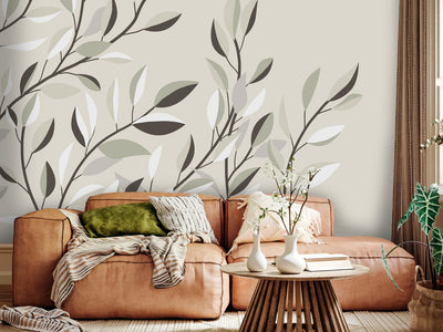 Wall Murals - Leaves on warm grey, 142524 G-ART