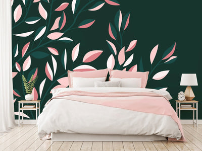 Wall Murals - Leaves on dark green background, 142525 G-ART