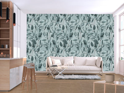 Wall Murals - Leaves in shades of blue, 137295 G-ART