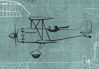 Valokuvatapetti - Piirroksia lentokoneista turkoosilla pohjalla, 149210 G-ART