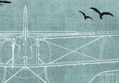 Valokuvatapetti - Piirroksia lentokoneista turkoosilla pohjalla, 149210 G-ART