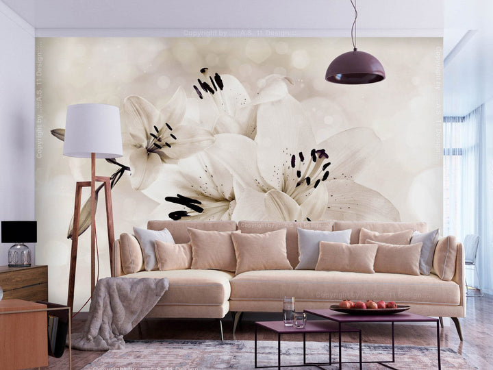 Fototapetes - Lilijas guļamistabai, krēmkrāsas lilijas, 142376 G-ART