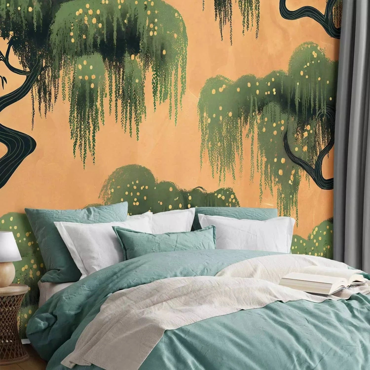 Fototapetes - Maģiskie koki - zari ar lapām uz zelta fona japāņu stilā G-ART