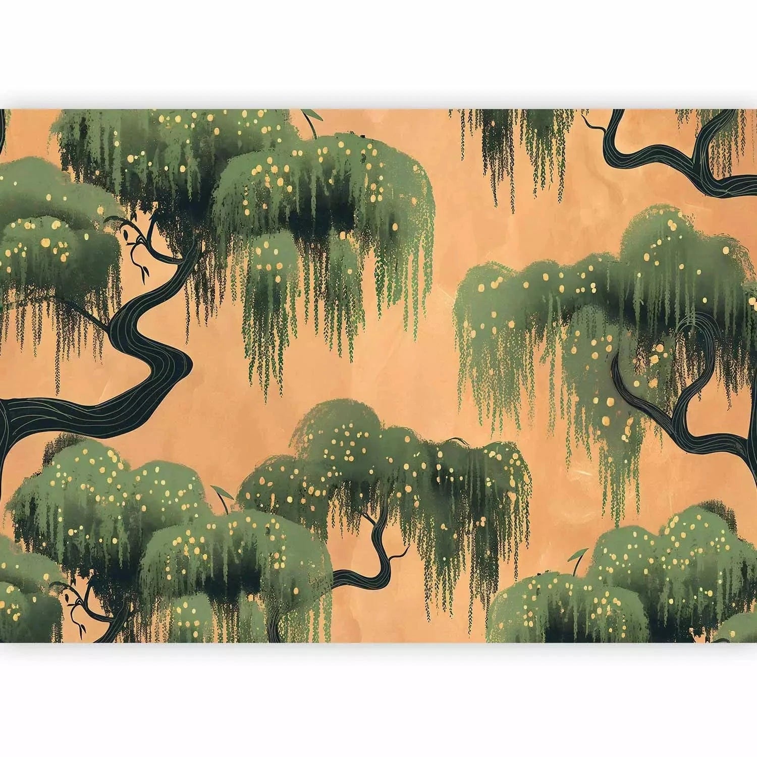 Fototapetes - Maģiskie koki - zari ar lapām uz zelta fona japāņu stilā G-ART